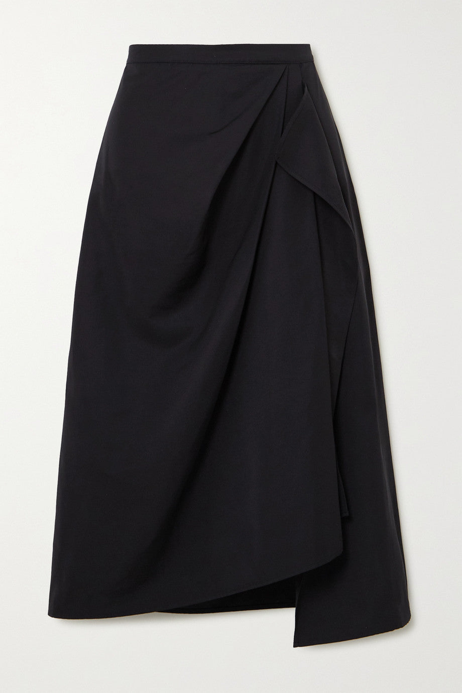 The R Collective + Net Sustain Welland Asymmetric Draped Taffeta Black Midi Skirt