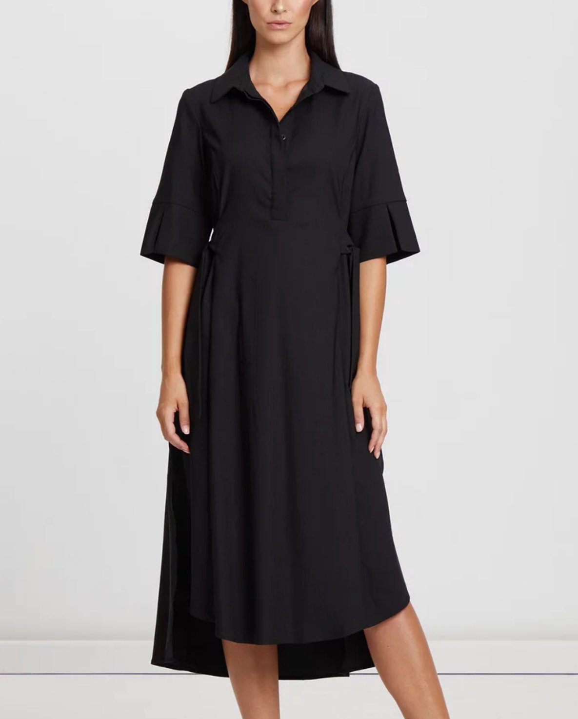 Willa - Black button-up Bowery collared shirt dress