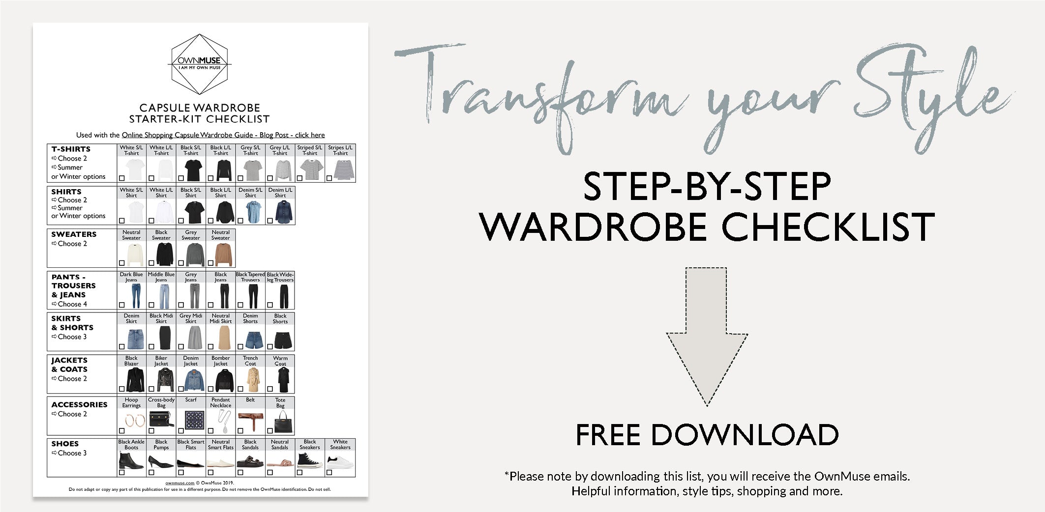 Capsule wardrobe starter-kit checklist and guide - free printable