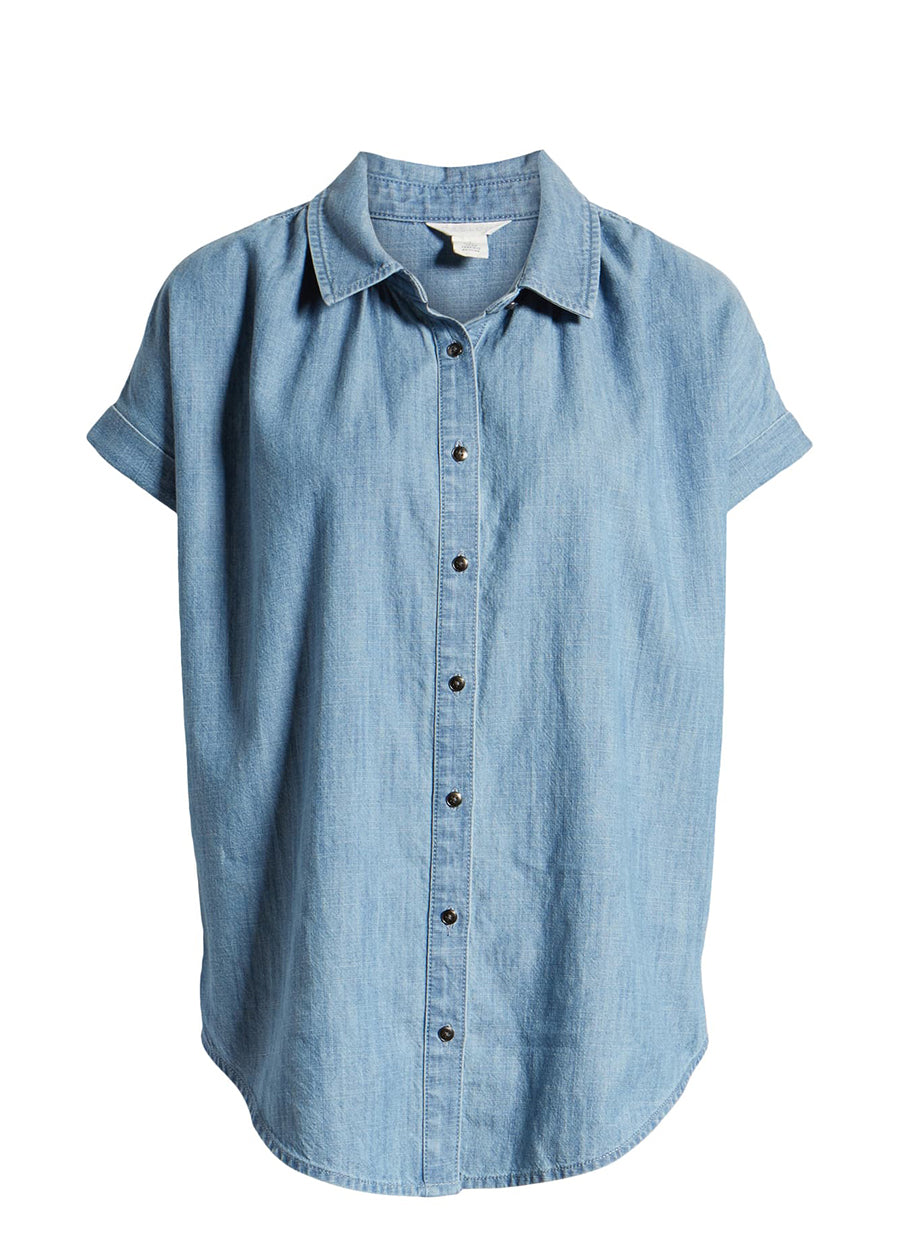 Caslon  - Blue denim chambray camp short sleeve shirt