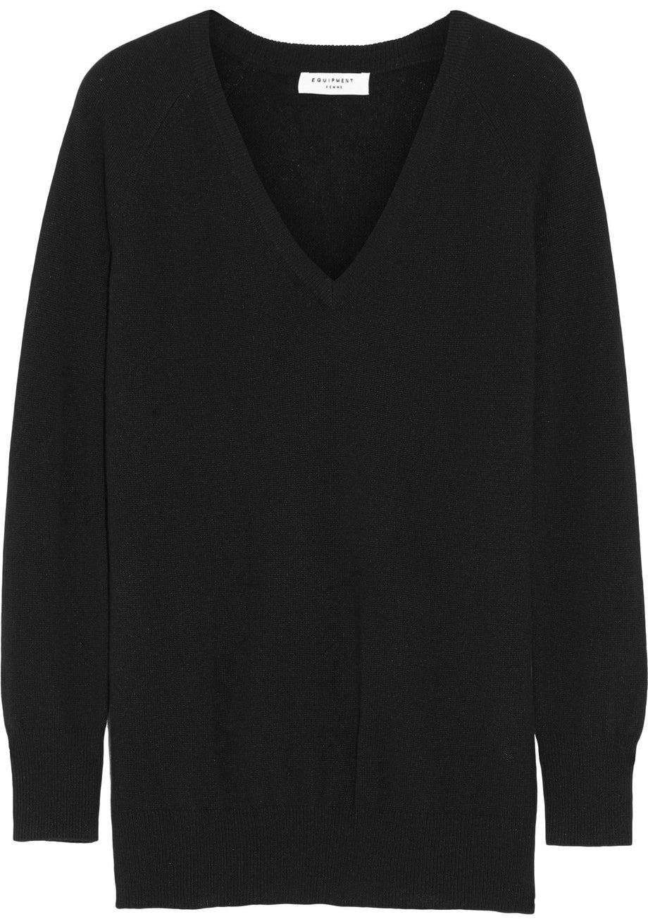 Equipment - Black 'Asher' oversized cashmere v-neck sweater