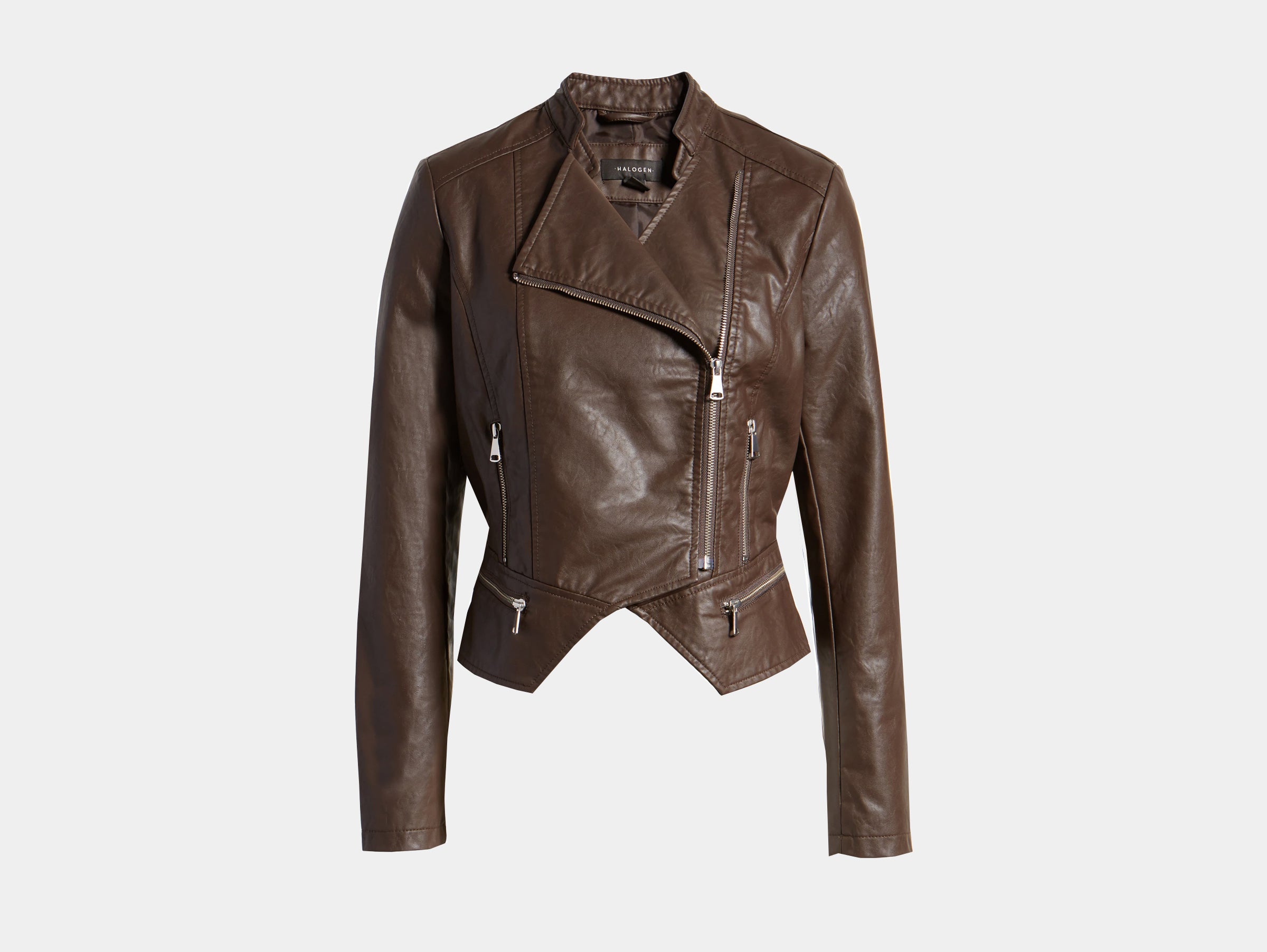 Halogen - Vegan faux brown leather moto jacket