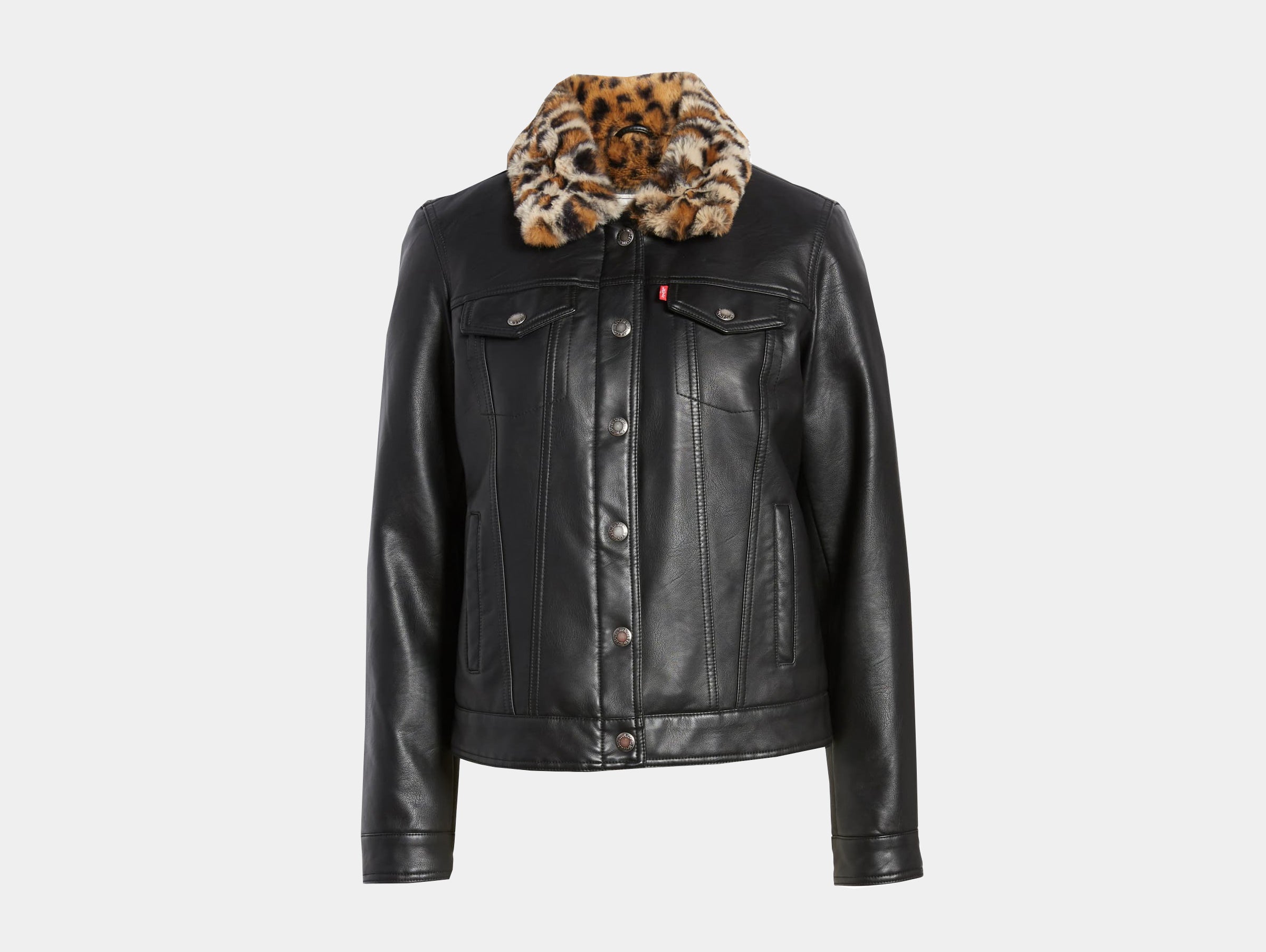 Levis - Black vegan faux leopard fur trucker jacket
