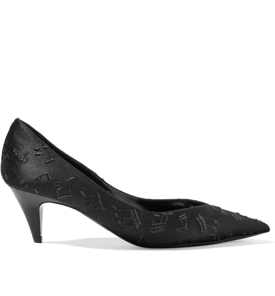 Saint Laurent - Black 'Charlotte' embroidered satin pumps hells shoes