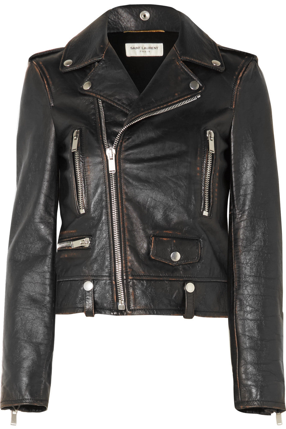 Saint Laurent - black distressed leather biker jacket