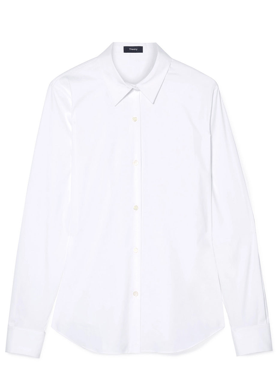 Theory - Tenia white stretch  cotton blend poplin long-sleeve shirt