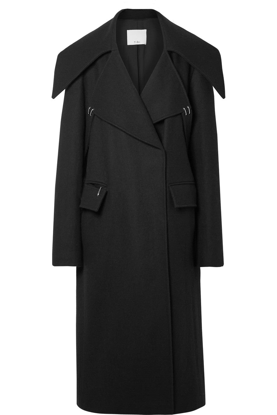 Tibi - Black oversized embellished wool blend coat