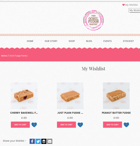 My Wishlist page on The Ochil Fudge Pantry's website