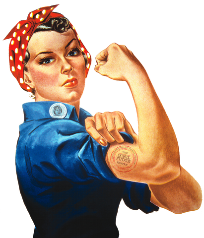 Rosie the Riveter with The Ochil Fudge Pantry logo on her arm