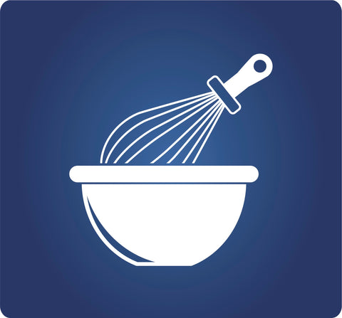 White mixing bowl with a white whisk