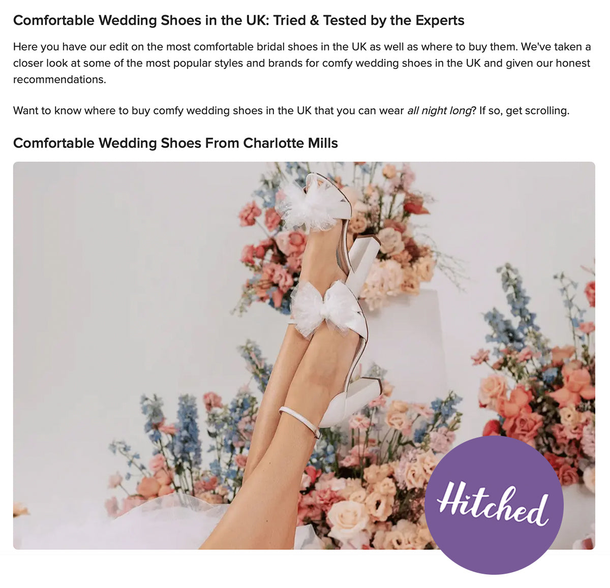 hitched - most comfortable wedding shoes feature