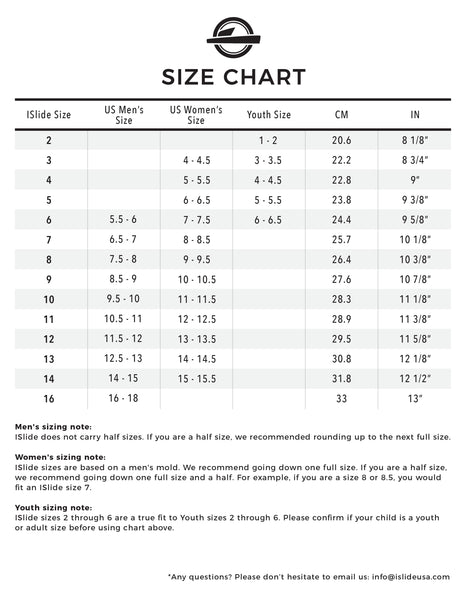 Islide Size Chart