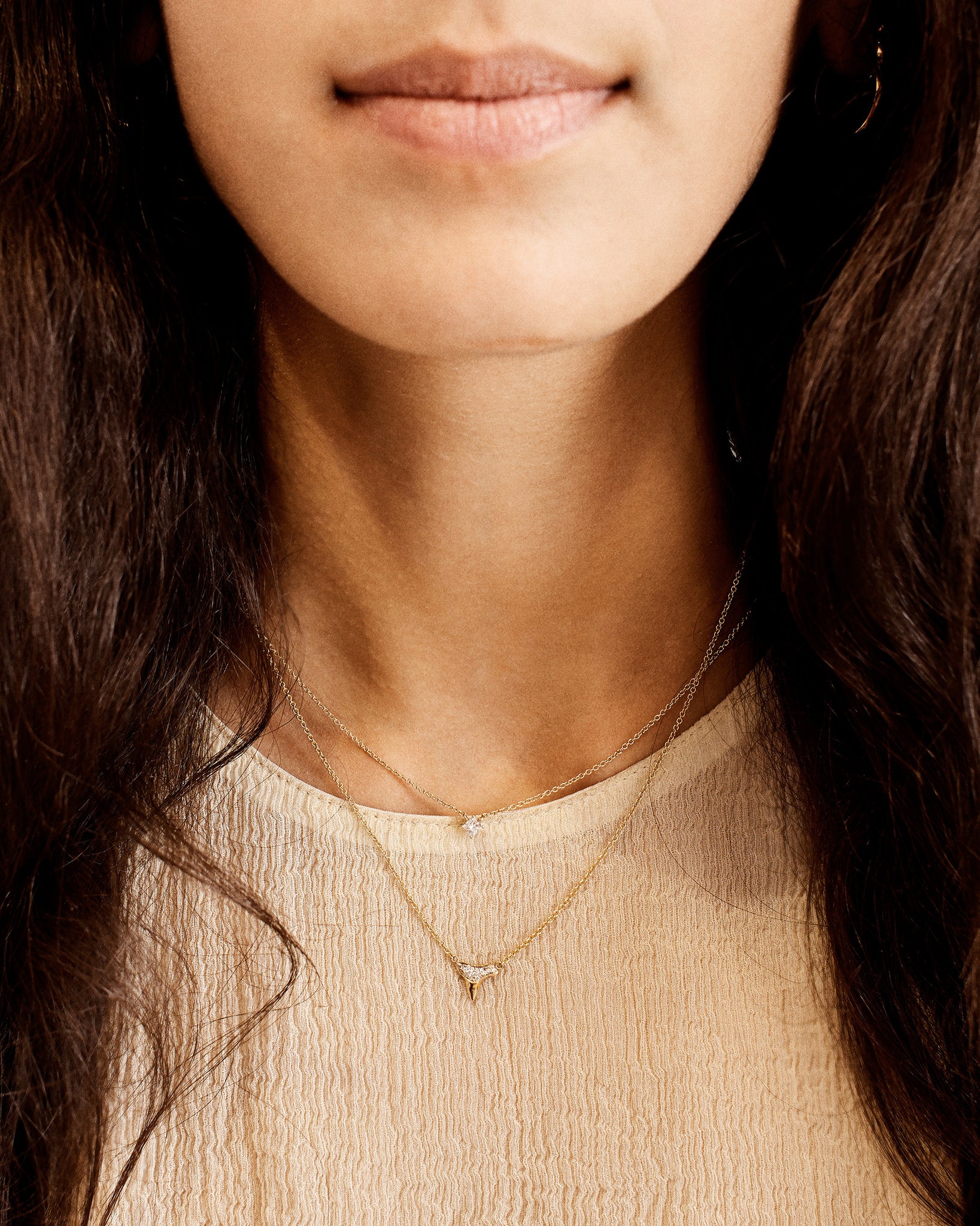 layered fine jewellery necklaces in 9ct gold with diamonds