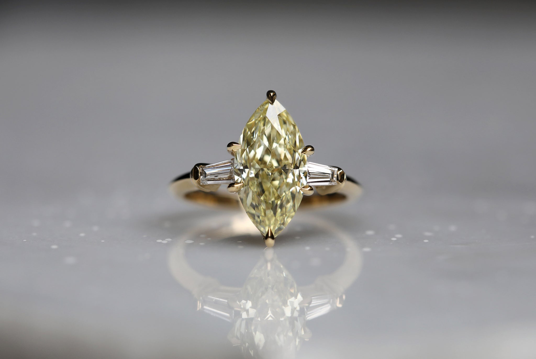 Marquise cut yellow diamond engagement ring. Handcrafted in London by east London jeweller Rachel Boston