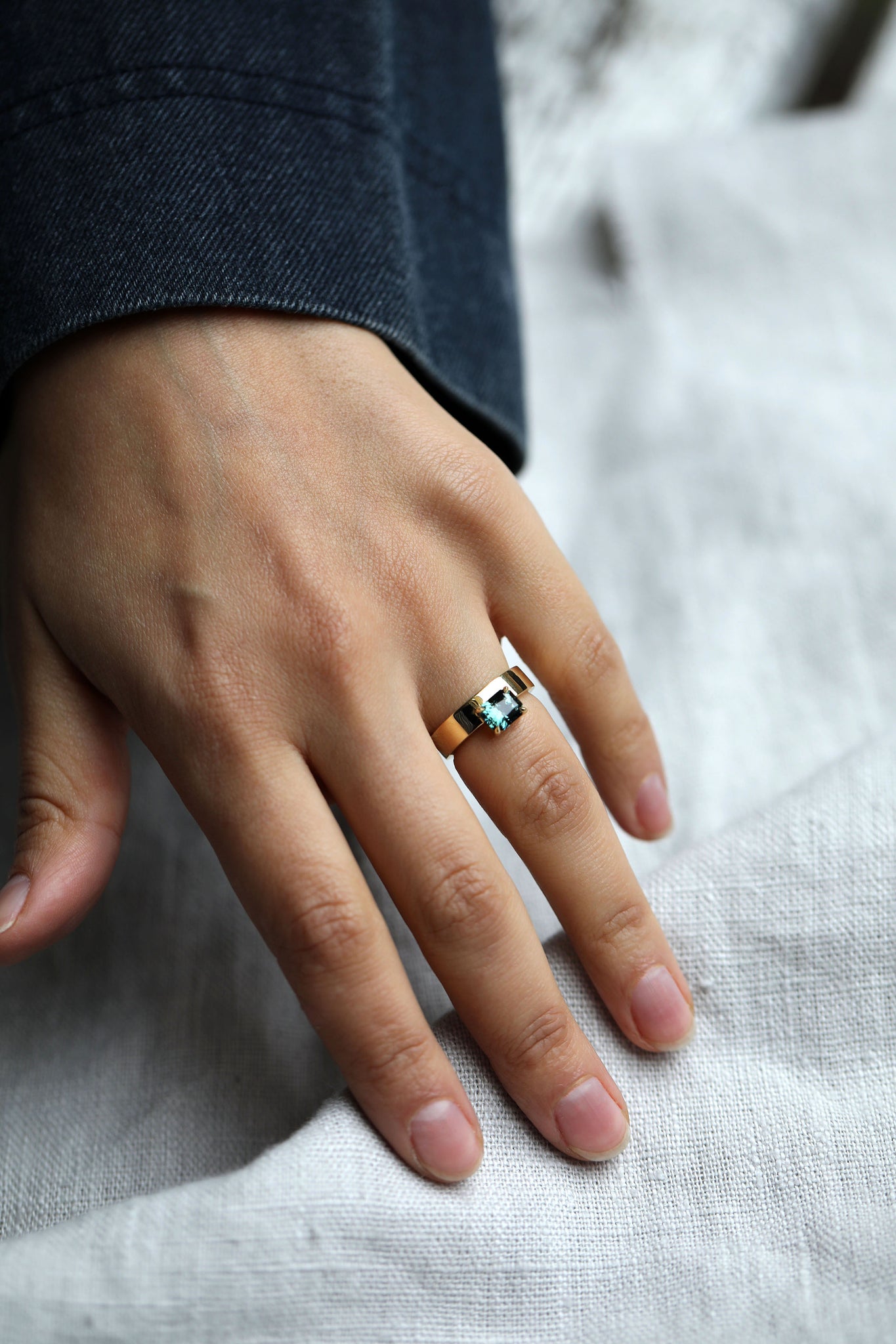 Sapphire engagement ring handmade in London by London jeweller Rachel Boston