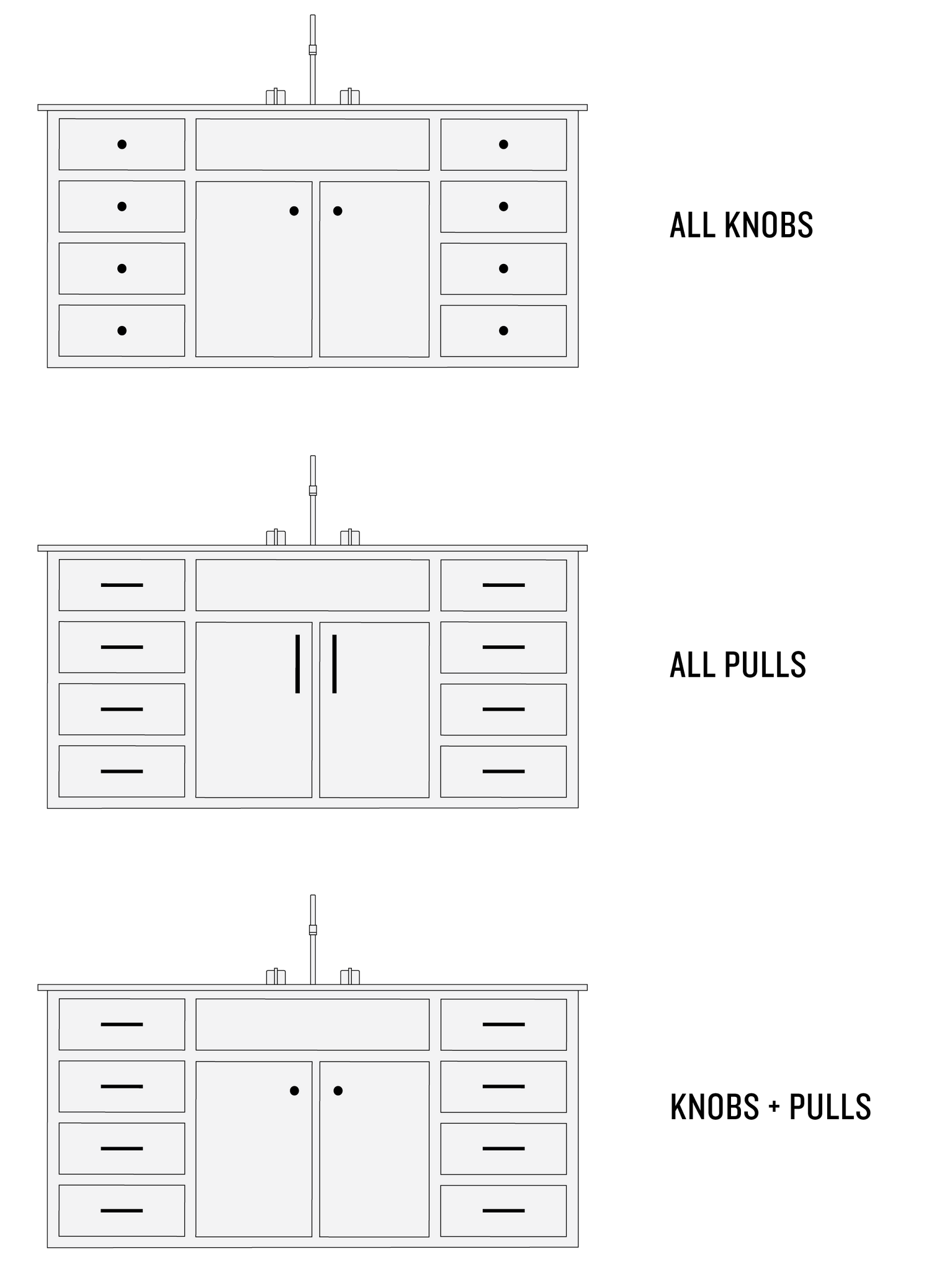 diagram of cabinet drawer knobs and pulls