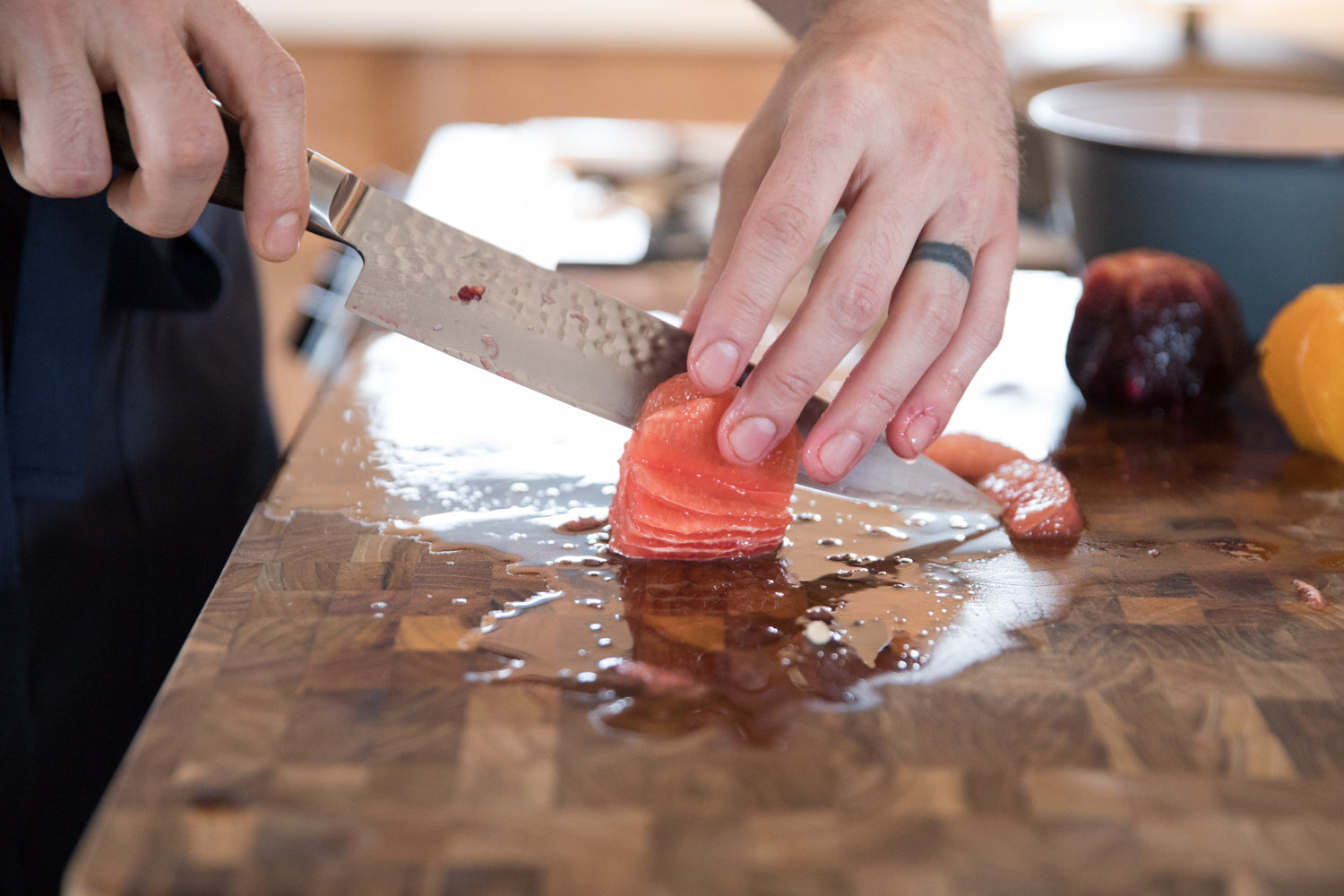 person cutting food 