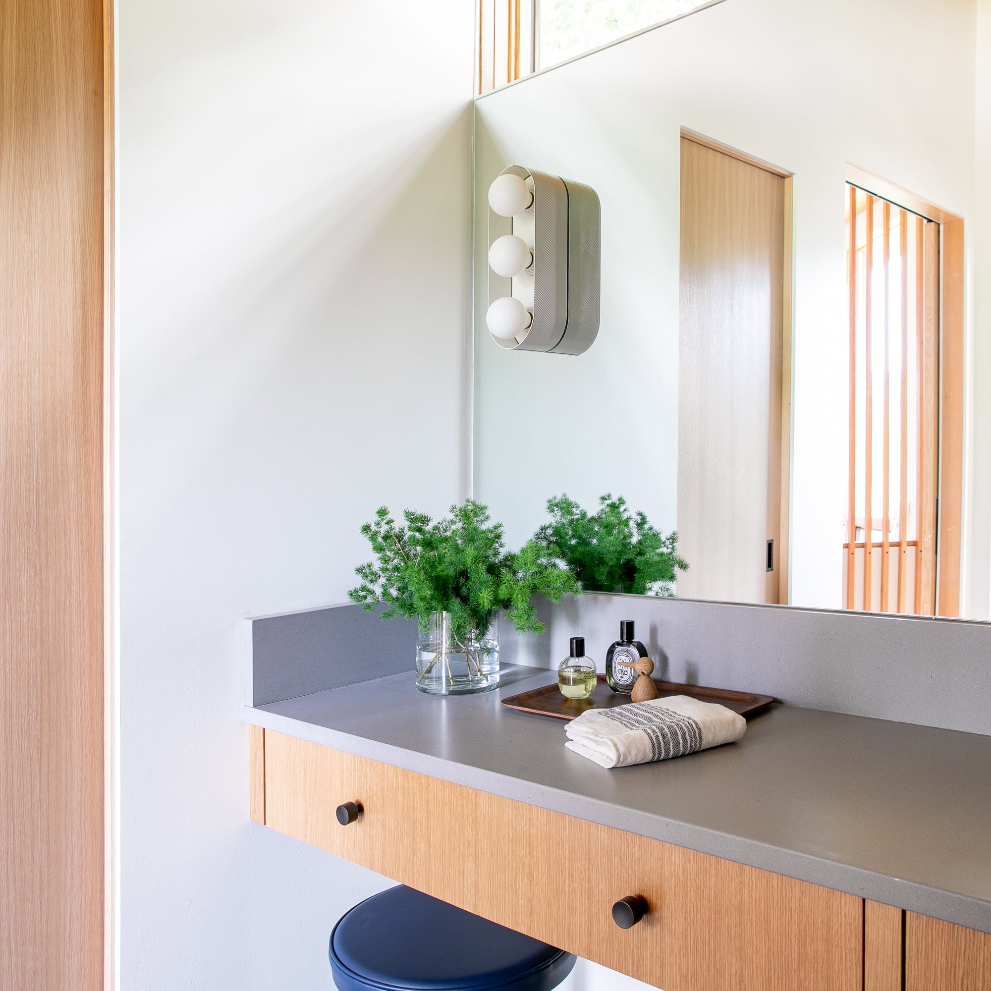 bathroom with a countertop sink and a planter