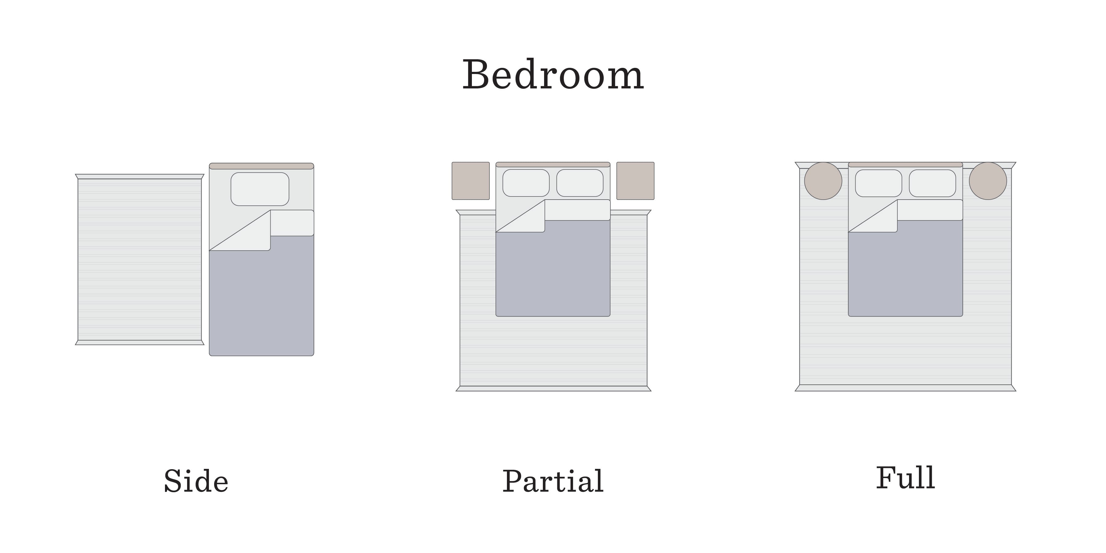 Rug layout options for bedroom with twin, full, queen, or king beds