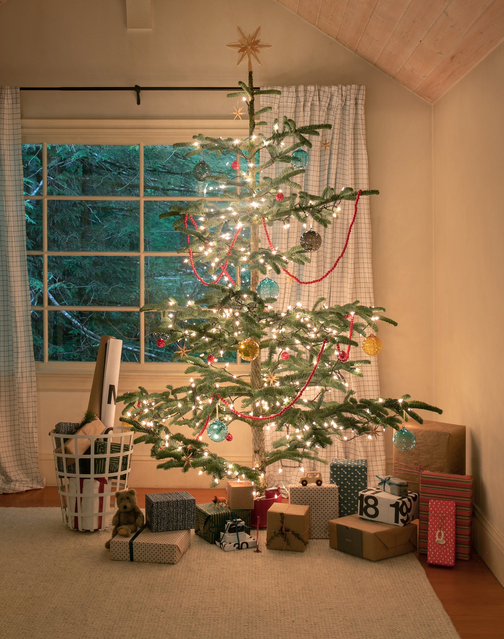 christmas tree with lights in a room