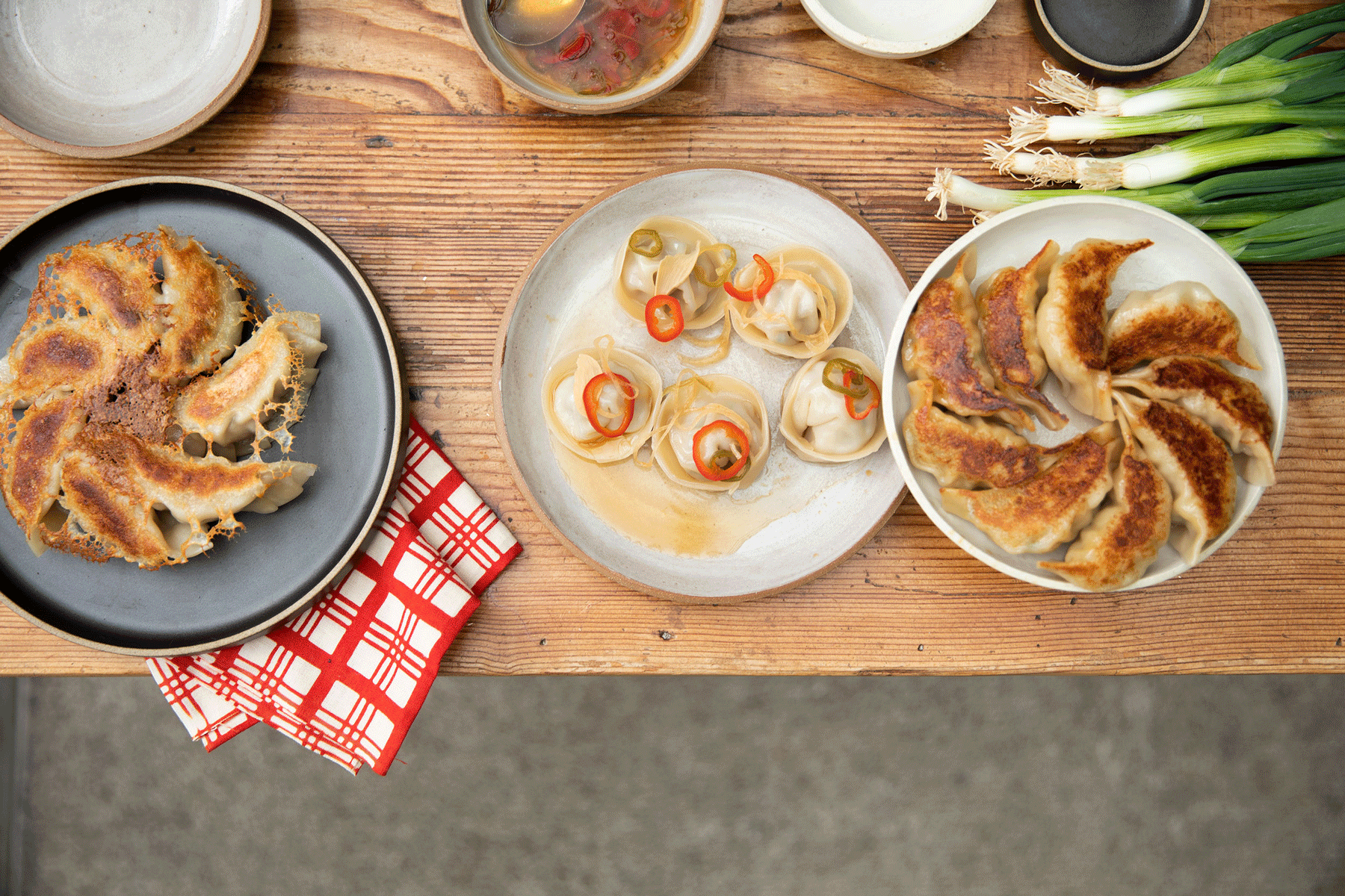 table with plates of food