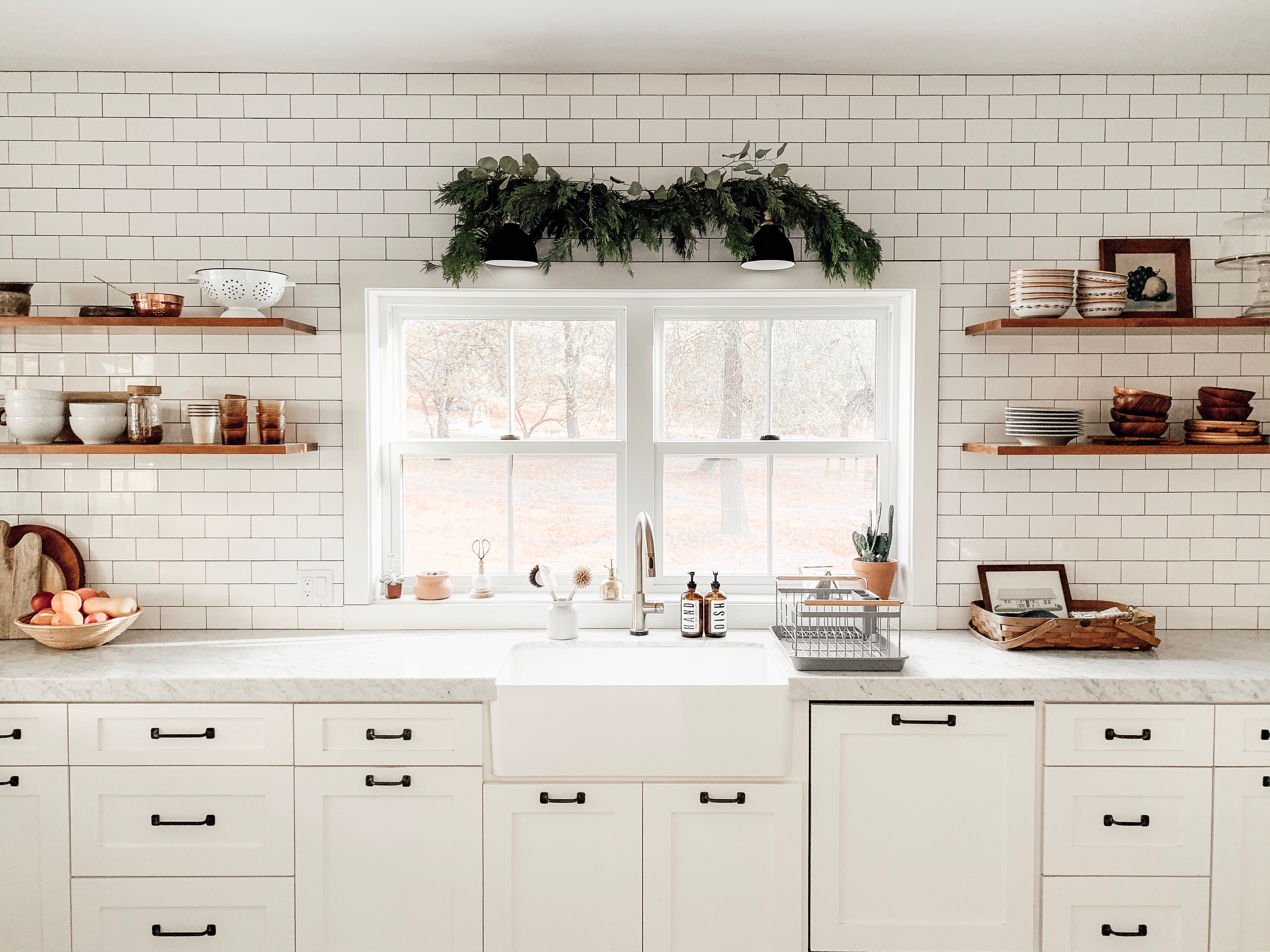 kitchen with white cabinets