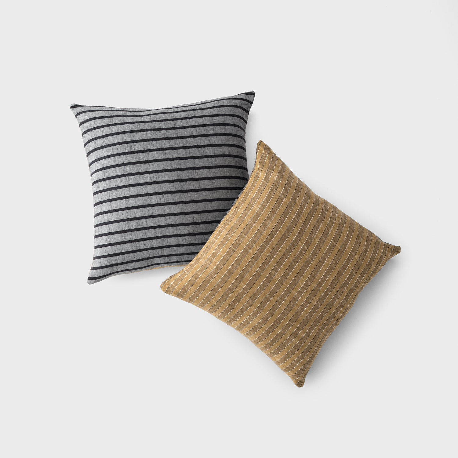 close-up of a white striped pillows