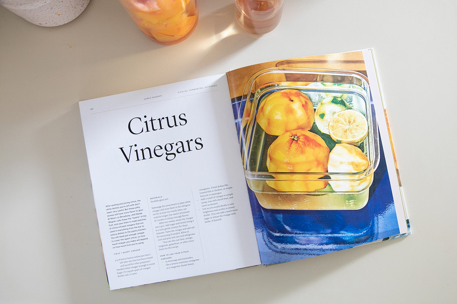 open book on a page about citrus vinegars