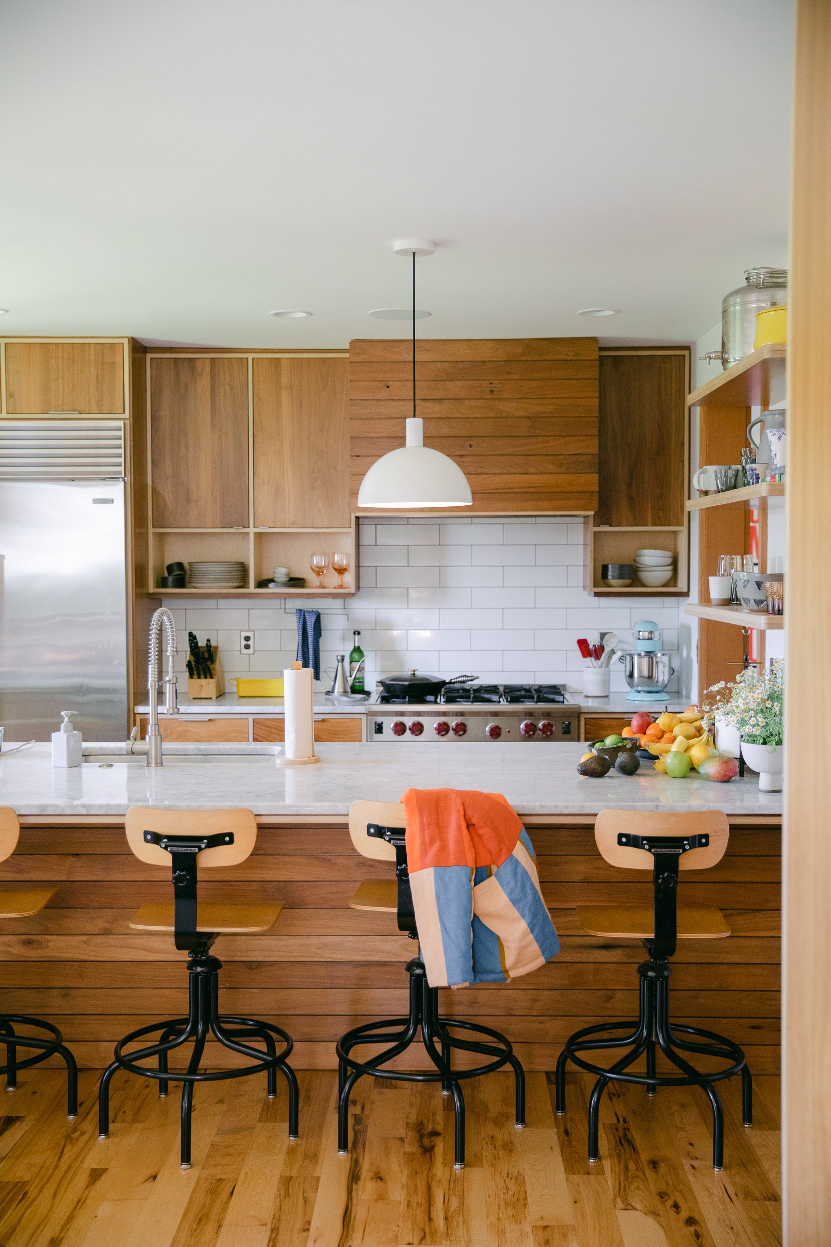 Pendant hanging over kitchen counter.