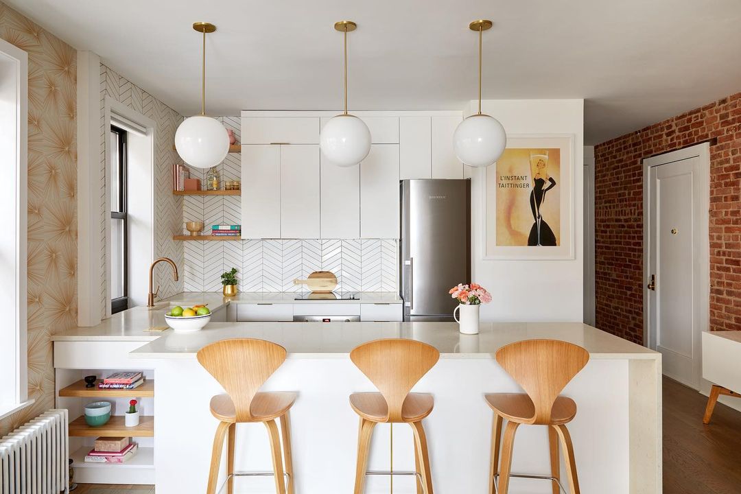 kitchen with a table and chairs and white ceiling lights