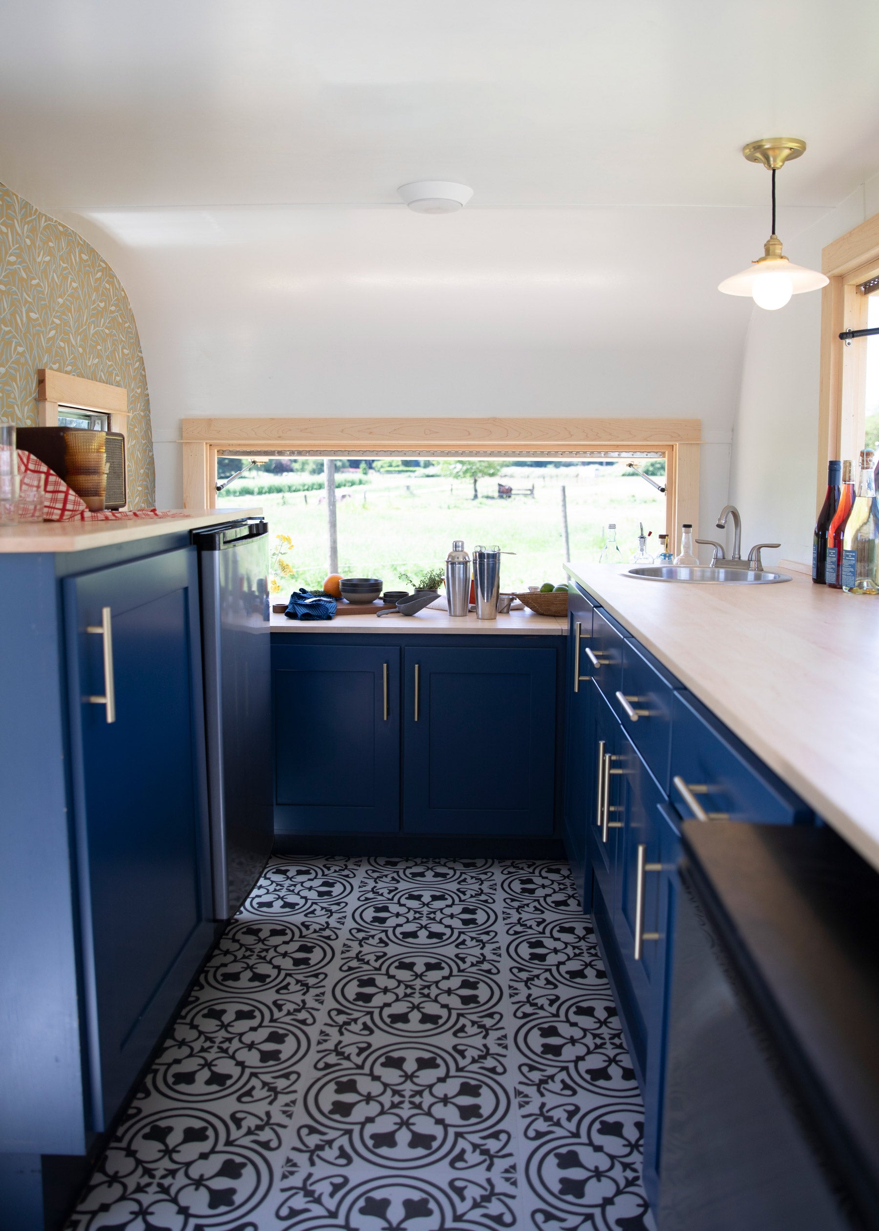 kitchen with blue cabinets