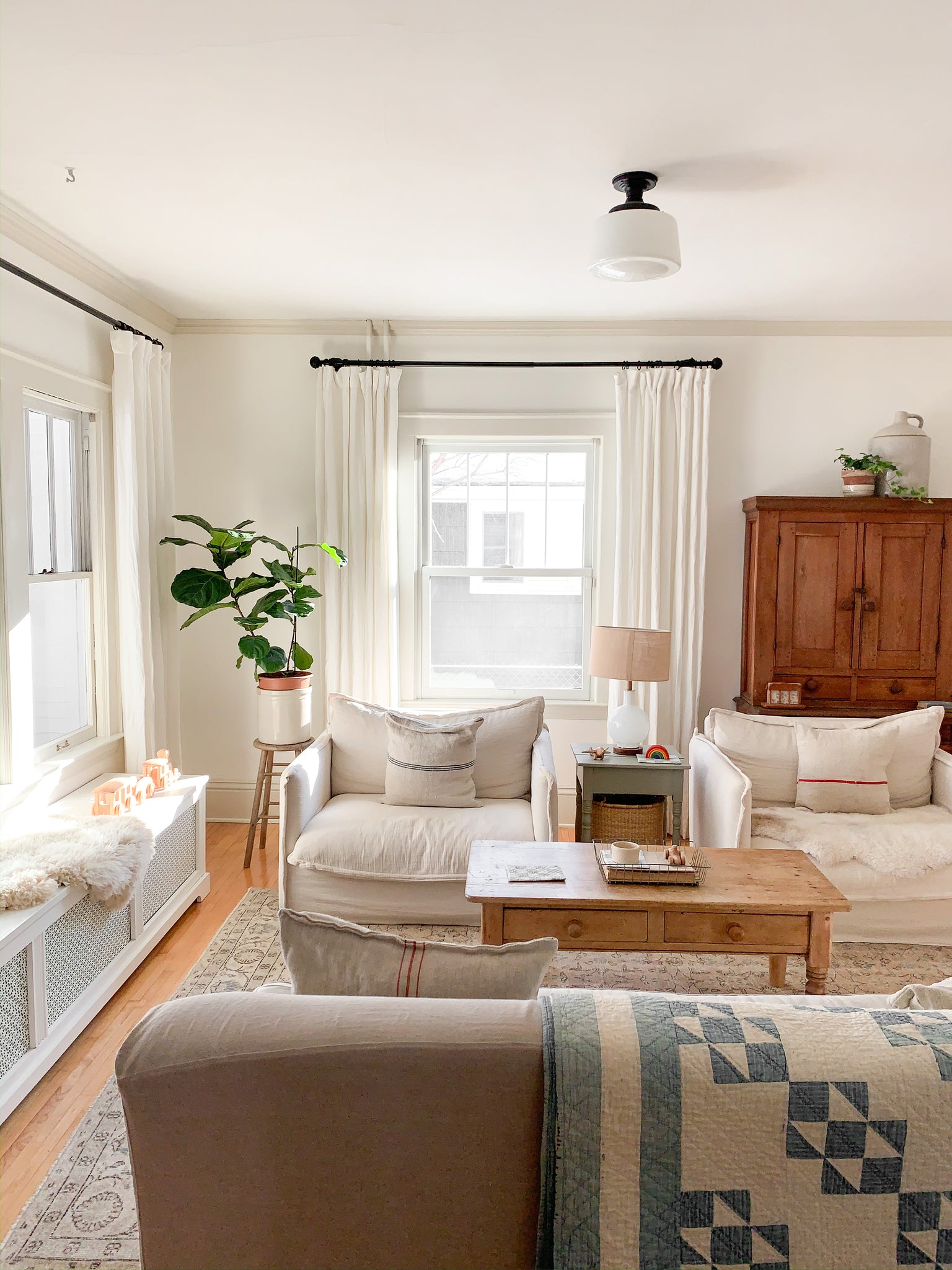 living room with a couch and a table and a plant