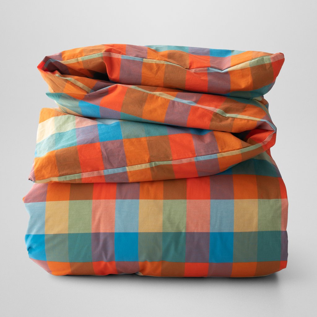 colorful plaid comforter or blanket