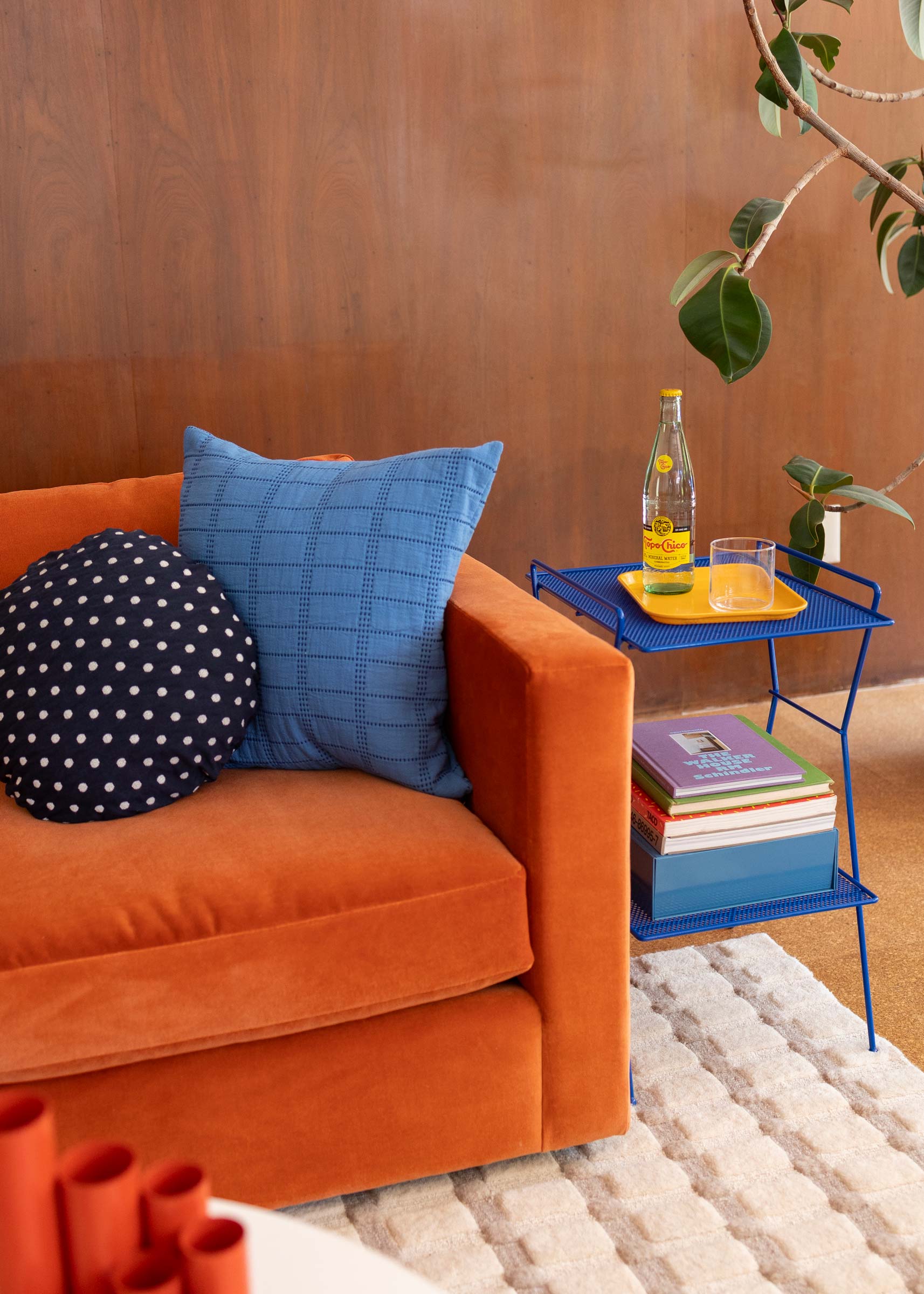 A colorful living room sofa.