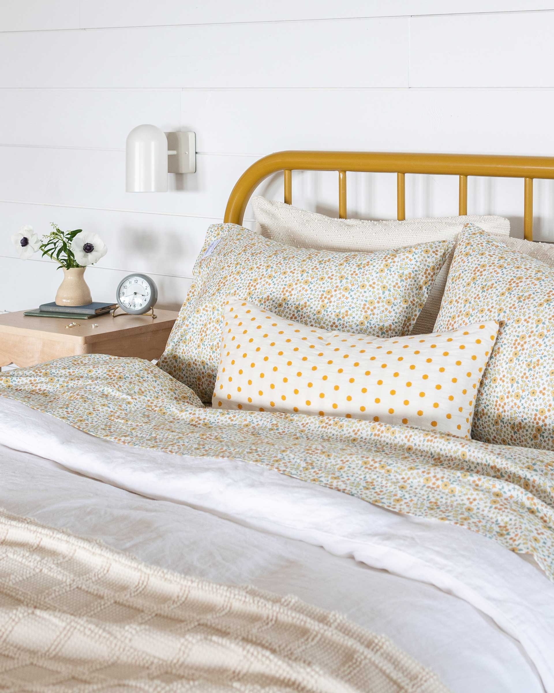 A bed with mix and match bedding.