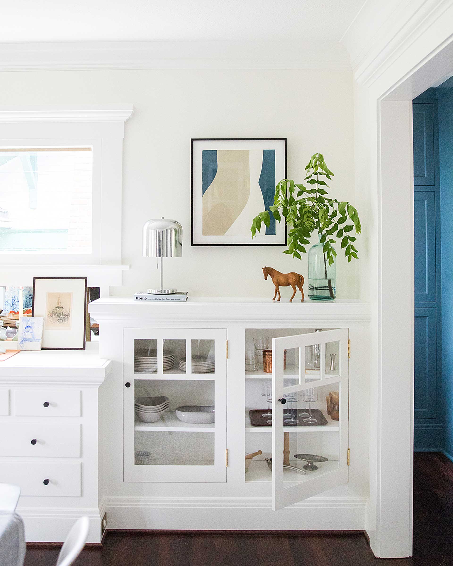 A built-in-cabinet in a mid century modern home. 