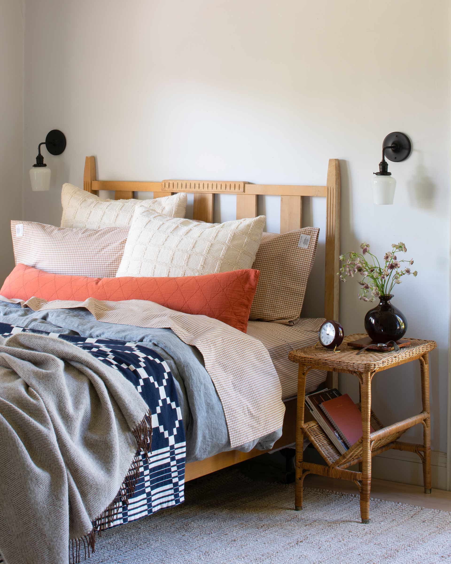 Cozy neutral vintage-inspired bedding.