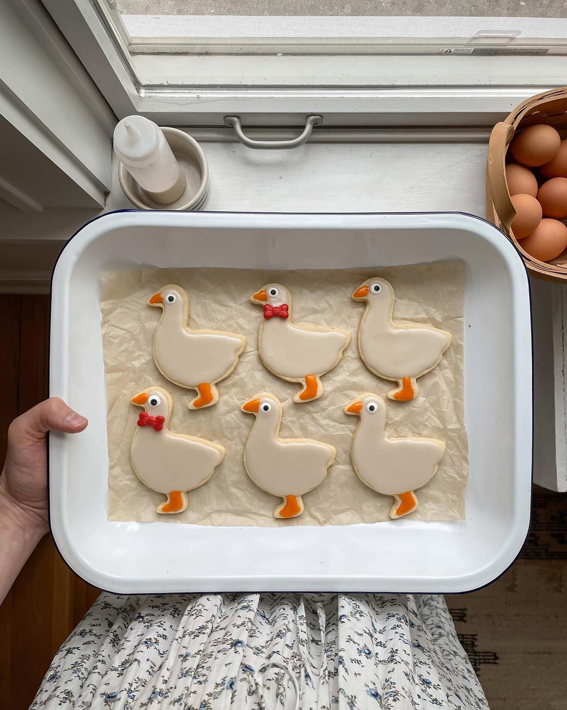 Homemade sugar cookies on a baking tray.