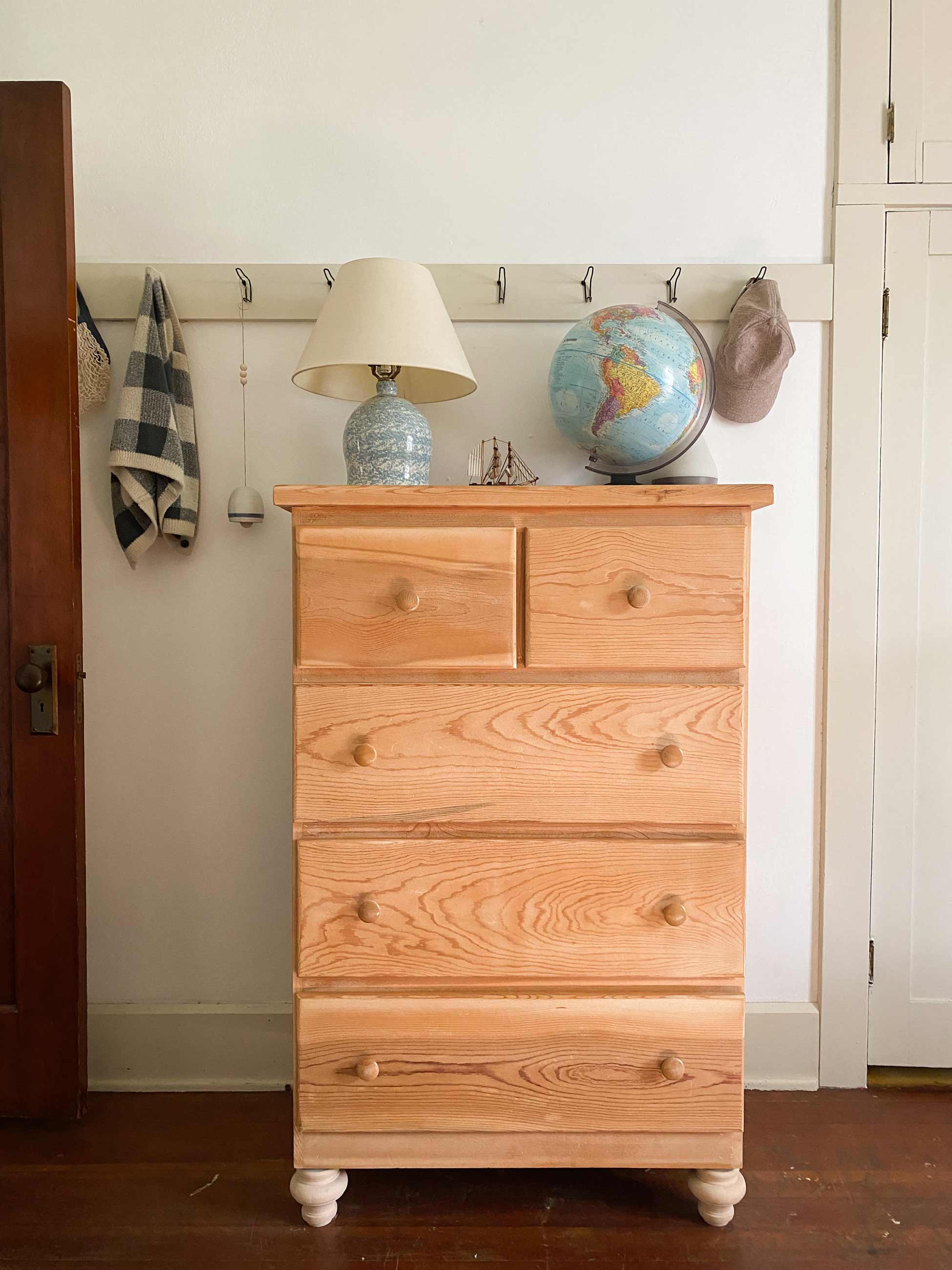 Oak dresser in a kids room.