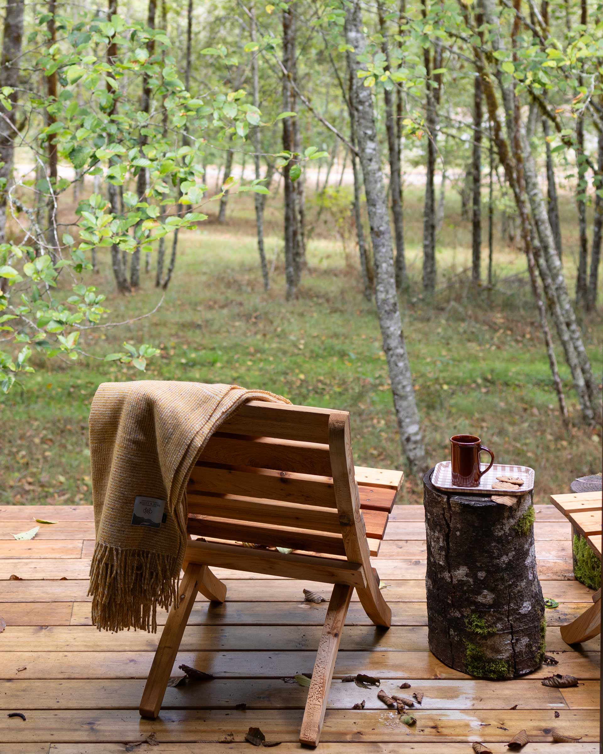 Modern teak chair on deck