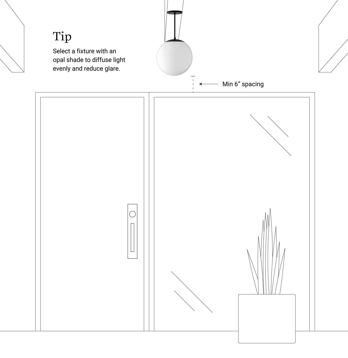 diagram of a ceiling light fixture above a door