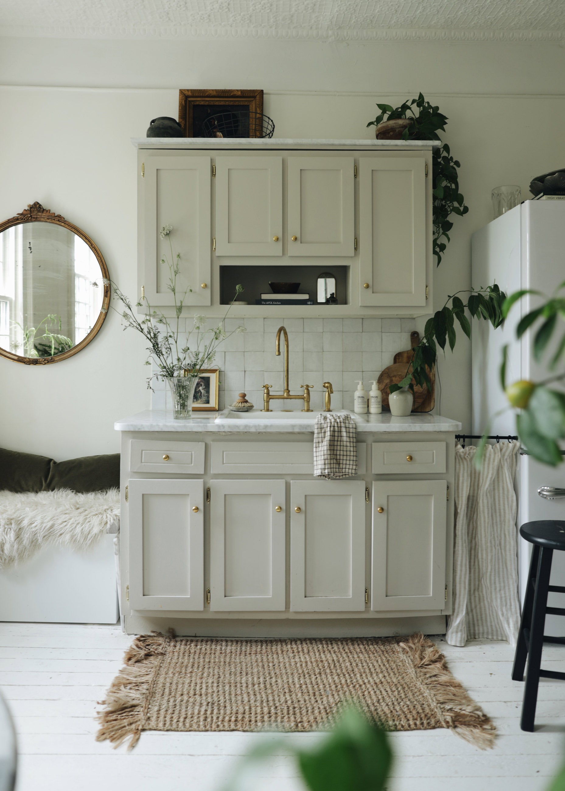 Small galley kitchen in railroad style apartment.