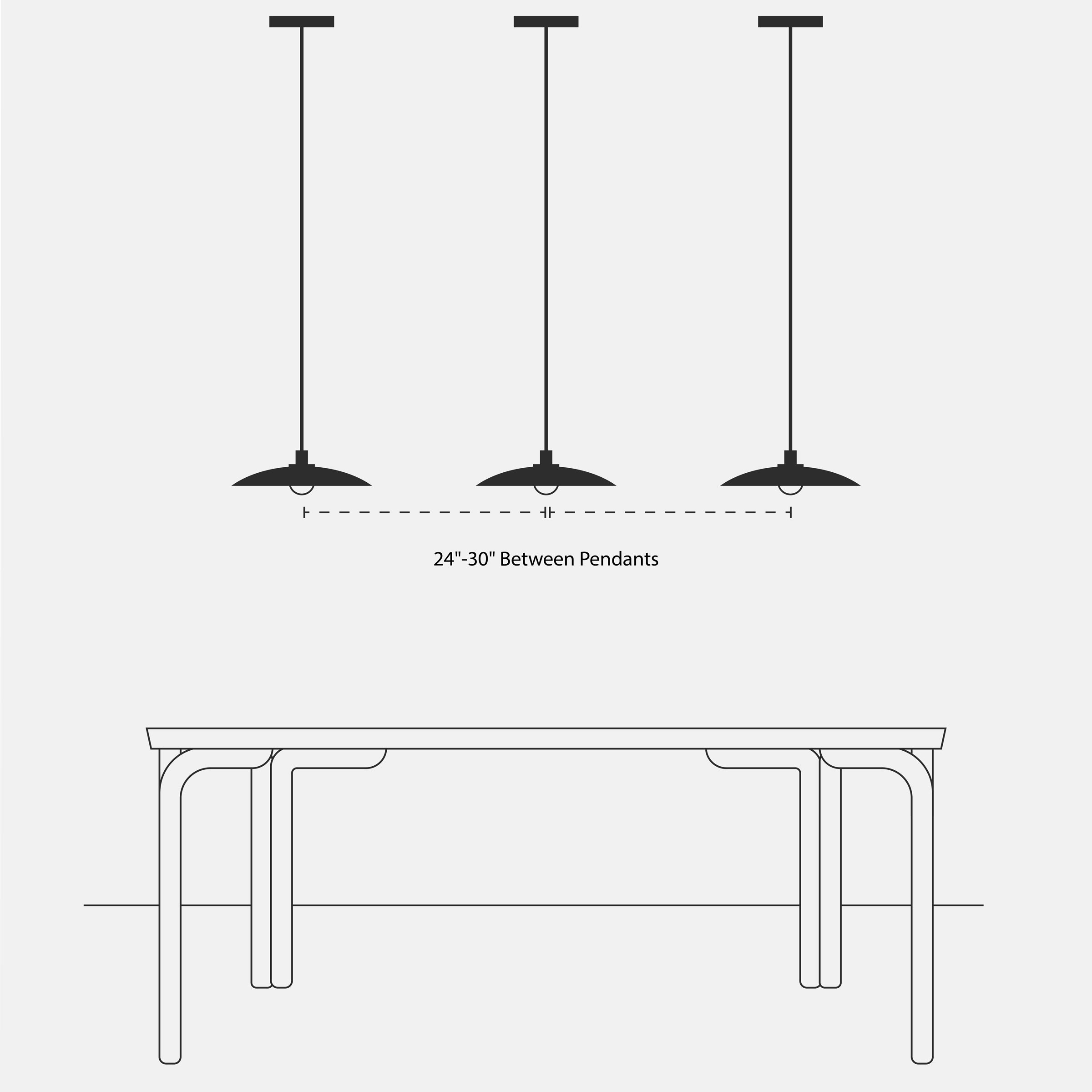 Diagram showing proper spacing between pendants.