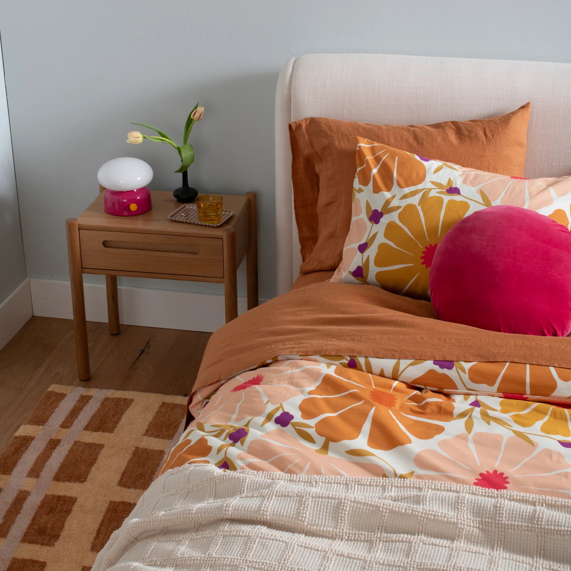 Bright seventies inspired bedding.