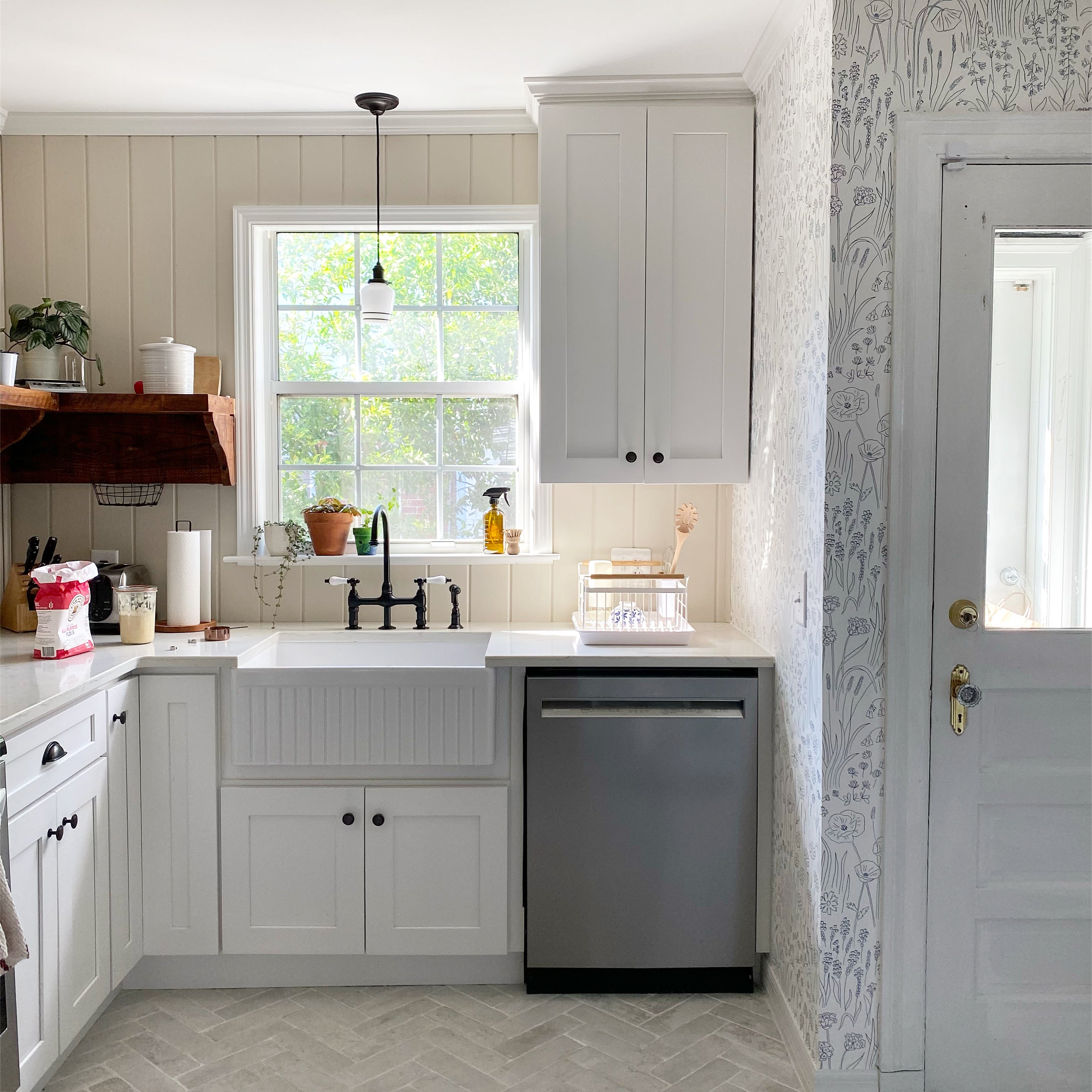 kitchen with white cabinets