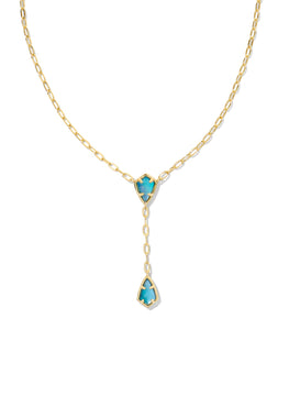 Kendra Scott: Camry Y Necklace in Gold Indigo Watercolor Illusion