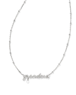 Kendra Scott: Grandma Script Necklace in Silver White Pearl