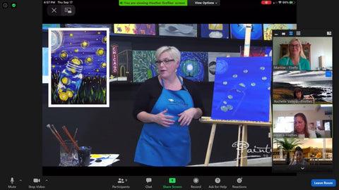 Participants sharing a screen to watch a painting party tutorial on Zoom