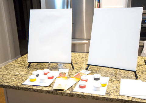 Paint Stations Set-up on a Kitchen Island