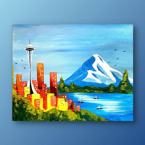 seattle skyline acrylic painting idea